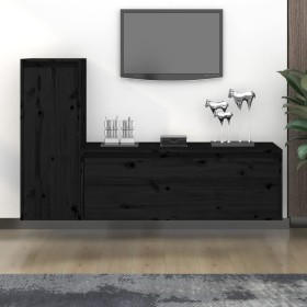 TV furniture, 2 pieces, solid black pine wood by vidaXL, TV Furniture - Ref: Foro24-3100118, Price: 130,99 €, Discount: %