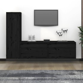 Muebles para TV 3 piezas madera maciza de pino negro de vidaXL, Muebles TV - Ref: Foro24-3100123, Precio: 137,99 €, Descuento: %