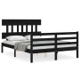 Bed frame with black solid wood headboard 140x190 cm by vidaXL, Beds and slatted bases - Ref: Foro24-3195140, Price: 153,26 €...