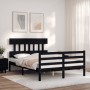 Bed frame with black solid wood headboard 140x190 cm by vidaXL, Beds and slatted bases - Ref: Foro24-3195140, Price: 153,26 €...