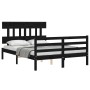 Bed frame with black solid wood headboard 140x190 cm by vidaXL, Beds and slatted bases - Ref: Foro24-3195140, Price: 153,26 €...