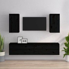 TV-Möbel 4-teilig aus massivem schwarzem Kiefernholz von vidaXL, TV-Möbel - Ref: Foro24-3100173, Preis: 199,99 €, Rabatt: %