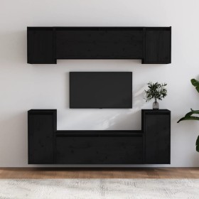 Muebles para TV 6 piezas madera maciza de pino negro de vidaXL, Muebles TV - Ref: Foro24-3100193, Precio: 279,99 €, Descuento: %