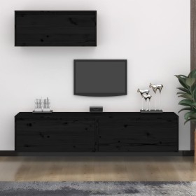 TV furniture 3 pieces solid black pine wood by vidaXL, TV Furniture - Ref: Foro24-3100138, Price: 185,84 €, Discount: %