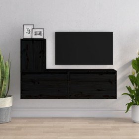 TV-Möbel 3-teilig aus massivem schwarzem Kiefernholz von vidaXL, TV-Möbel - Ref: Foro24-3100178, Preis: 118,40 €, Rabatt: %