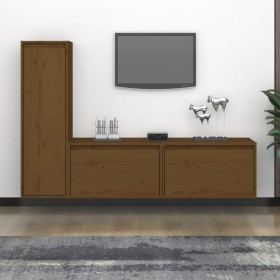 TV furniture 3 pieces solid honey brown pine wood by vidaXL, TV Furniture - Ref: Foro24-3100122, Price: 129,55 €, Discount: %