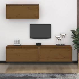 TV furniture 3 pieces solid honey brown pine wood by vidaXL, TV Furniture - Ref: Foro24-3100137, Price: 149,29 €, Discount: %