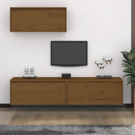 TV furniture 3 pieces solid honey brown pine wood by vidaXL, TV Furniture - Ref: Foro24-3100137, Price: 149,99 €, Discount: %