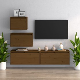 TV furniture 4 pieces solid honey brown pine wood by vidaXL, TV Furniture - Ref: Foro24-3100147, Price: 167,99 €, Discount: %