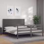 Double bed frame with gray solid wood headboard by vidaXL, Beds and slatted bases - Ref: Foro24-3194643, Price: 175,99 €, Dis...