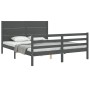 Double bed frame with gray solid wood headboard by vidaXL, Beds and slatted bases - Ref: Foro24-3194643, Price: 175,99 €, Dis...