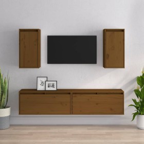 TV furniture 4 pieces solid honey brown pine wood by vidaXL, TV Furniture - Ref: Foro24-3100172, Price: 171,99 €, Discount: %