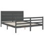 Double bed frame with gray solid wood headboard by vidaXL, Beds and slatted bases - Ref: Foro24-3194643, Price: 175,99 €, Dis...