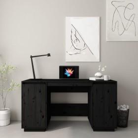 Solid black pine wood desk 140x50x75 cm by vidaXL, Desks - Ref: Foro24-814328, Price: 167,72 €, Discount: %