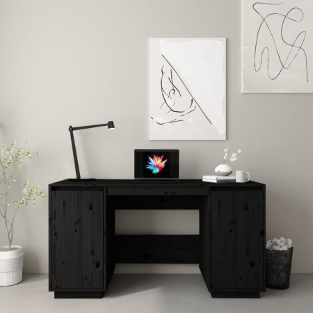 Solid black pine wood desk 140x50x75 cm by vidaXL, Desks - Ref: Foro24-814328, Price: 210,44 €, Discount: %