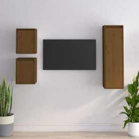 TV-Möbel 3-teilig aus massivem honigbraunem Kiefernholz von vidaXL, TV-Möbel - Ref: Foro24-3100167, Preis: 106,99 €, Rabatt: %