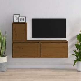 TV-Möbel 3-teilig aus massivem honigbraunem Kiefernholz von vidaXL, TV-Möbel - Ref: Foro24-3100177, Preis: 99,11 €, Rabatt: %