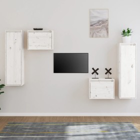 TV-Möbel 4-teilig aus massivem weißem Kiefernholz von vidaXL, TV-Möbel - Ref: Foro24-3100250, Preis: 189,72 €, Rabatt: %