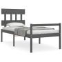 Estructura de cama con cabecero madera maciza gris 90x200 cm de vidaXL, Camas y somieres - Ref: Foro24-3195403, Precio: 105,4...