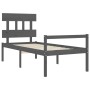 Estructura de cama con cabecero madera maciza gris 90x200 cm de vidaXL, Camas y somieres - Ref: Foro24-3195403, Precio: 105,4...