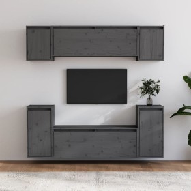 TV furniture set, 6 pieces made of solid gray pine wood by vidaXL, TV Furniture - Ref: Foro24-3100191, Price: 223,85 €, Disco...