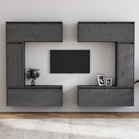 TV furniture set, 6 pieces made of solid gray pine wood by vidaXL, TV Furniture - Ref: Foro24-3100201, Price: 305,53 €, Disco...