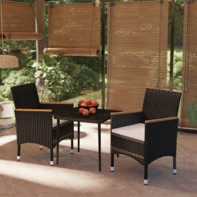 Juego de comedor de jardín 3 piezas con cojines negro de vidaXL, Conjuntos de jardín - Ref: Foro24-3099341, Precio: 246,99 €,...