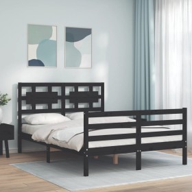 Estructura de cama con cabecero madera maciza negro 140x190 cm de vidaXL, Camas y somieres - Ref: Foro24-3194425, Precio: 160...