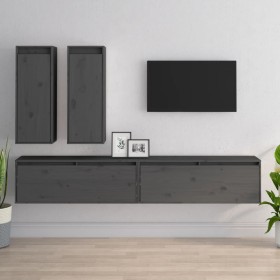 TV furniture 4 pieces solid gray pine wood by vidaXL, TV Furniture - Ref: Foro24-3100181, Price: 190,38 €, Discount: %