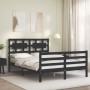 Bed frame with black solid wood headboard 140x190 cm by vidaXL, Beds and slatted bases - Ref: Foro24-3194425, Price: 160,16 €...