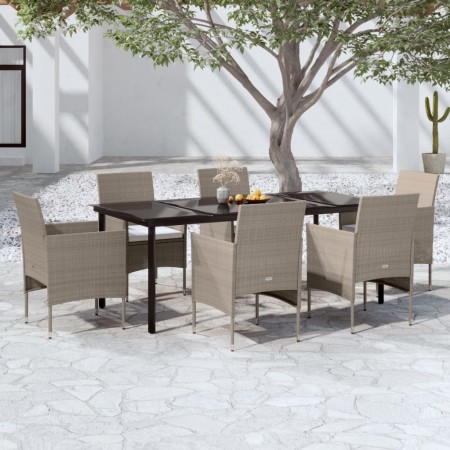 Juego de comedor de jardín 7 piezas con cojines beige y negro de vidaXL, Conjuntos de jardín - Ref: Foro24-3099297, Precio: 6...