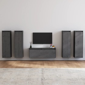 TV furniture 5 pieces solid gray pine wood by vidaXL, TV Furniture - Ref: Foro24-3100211, Price: 273,67 €, Discount: %