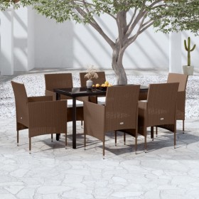 Juego de comedor de jardín 7 piezas con cojines marrón y negro de vidaXL, Conjuntos de jardín - Ref: Foro24-3099302, Precio: ...