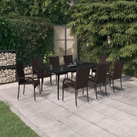 Juego de comedor para jardín 9 piezas marrón y negro de vidaXL, Conjuntos de jardín - Ref: Foro24-3099406, Precio: 608,99 €, ...