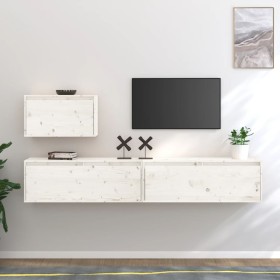 TV-Möbel 3-teilig aus massivem weißem Kiefernholz von vidaXL, TV-Möbel - Ref: Foro24-3100275, Preis: 162,77 €, Rabatt: %