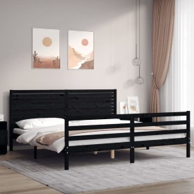 Bed frame with black solid wood headboard 200x200 cm by vidaXL, Beds and slatted bases - Ref: Foro24-3195050, Price: 185,99 €...