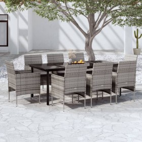 Juego de comedor para jardín 9 piezas con cojines gris y negro de vidaXL, Conjuntos de jardín - Ref: Foro24-3099292, Precio: ...