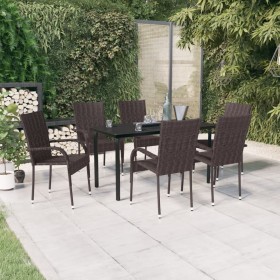 Juego de comedor de jardín 7 piezas negro y marrón de vidaXL, Conjuntos de jardín - Ref: Foro24-3099386, Precio: 349,99 €, De...