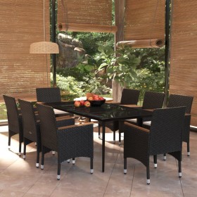 Juego de comedor de jardín 9 piezas con cojines negro de vidaXL, Conjuntos de jardín - Ref: Foro24-3099346, Precio: 651,78 €,...