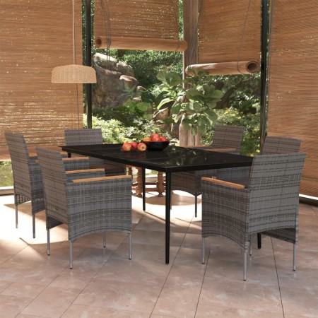 Juego de comedor de jardín 7 piezas con cojines gris y negro de vidaXL, Conjuntos de jardín - Ref: Foro24-3099351, Precio: 59...