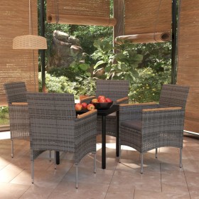 5-teiliges Garten-Essset mit grauen und schwarzen Kissen von vidaXL, Gartensets - Ref: Foro24-3099336, Preis: 348,99 €, Rabat...