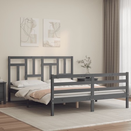 Gray solid wood bed frame with headboard 160x200 cm by vidaXL, Beds and slatted bases - Ref: Foro24-3194973, Price: 148,78 €,...