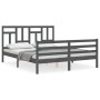 Gray solid wood bed frame with headboard 160x200 cm by vidaXL, Beds and slatted bases - Ref: Foro24-3194973, Price: 148,78 €,...