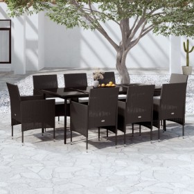 Juego de comedor de jardín 9 piezas con cojines negro de vidaXL, Conjuntos de jardín - Ref: Foro24-3099310, Precio: 661,97 €,...