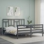 Gray solid wood bed frame with headboard 160x200 cm by vidaXL, Beds and slatted bases - Ref: Foro24-3194973, Price: 148,78 €,...