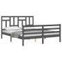 Gray solid wood bed frame with headboard 160x200 cm by vidaXL, Beds and slatted bases - Ref: Foro24-3194973, Price: 148,78 €,...