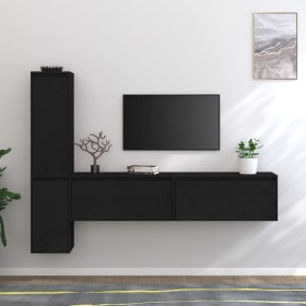 TV furniture set, 4 pieces made of solid black pine wood by vidaXL, TV Furniture - Ref: Foro24-3100283, Price: 210,99 €, Disc...