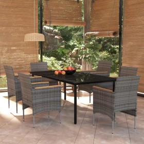 Juego de comedor de jardín 7 piezas con cojines gris y negro de vidaXL, Conjuntos de jardín - Ref: Foro24-3099339, Precio: 62...