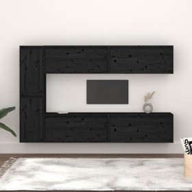 Muebles para TV 6 piezas madera maciza de pino negro de vidaXL, Muebles TV - Ref: Foro24-3100238, Precio: 326,99 €, Descuento: %