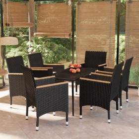 Juego de comedor de jardín 7 piezas con cojines negro de vidaXL, Conjuntos de jardín - Ref: Foro24-3099344, Precio: 482,68 €,...